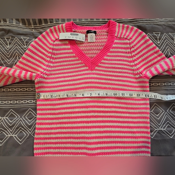 J.Crew Pink And Cream Striped Knit Cable Vneck Sweater Size XXS - Picture 4 of 4
